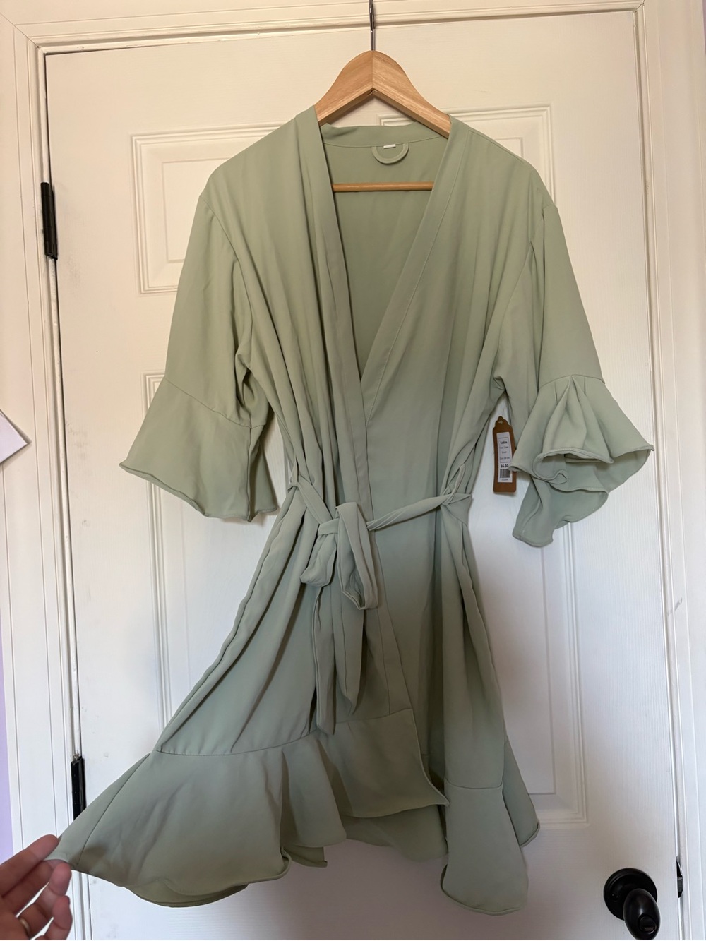 Sage Green Wrap Dress with Ruffle Hem